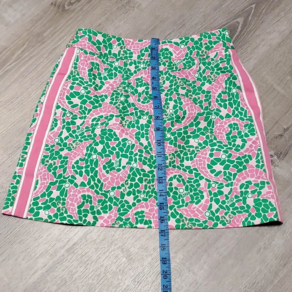 Vintage Lilly Pulitzer called dolphins mini skirt green pink women size 2